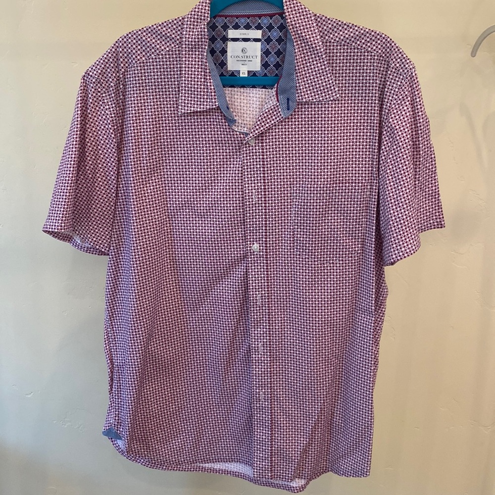 Construct, pink, white & blue buttoned down shirt sleeve shirt, size XL.